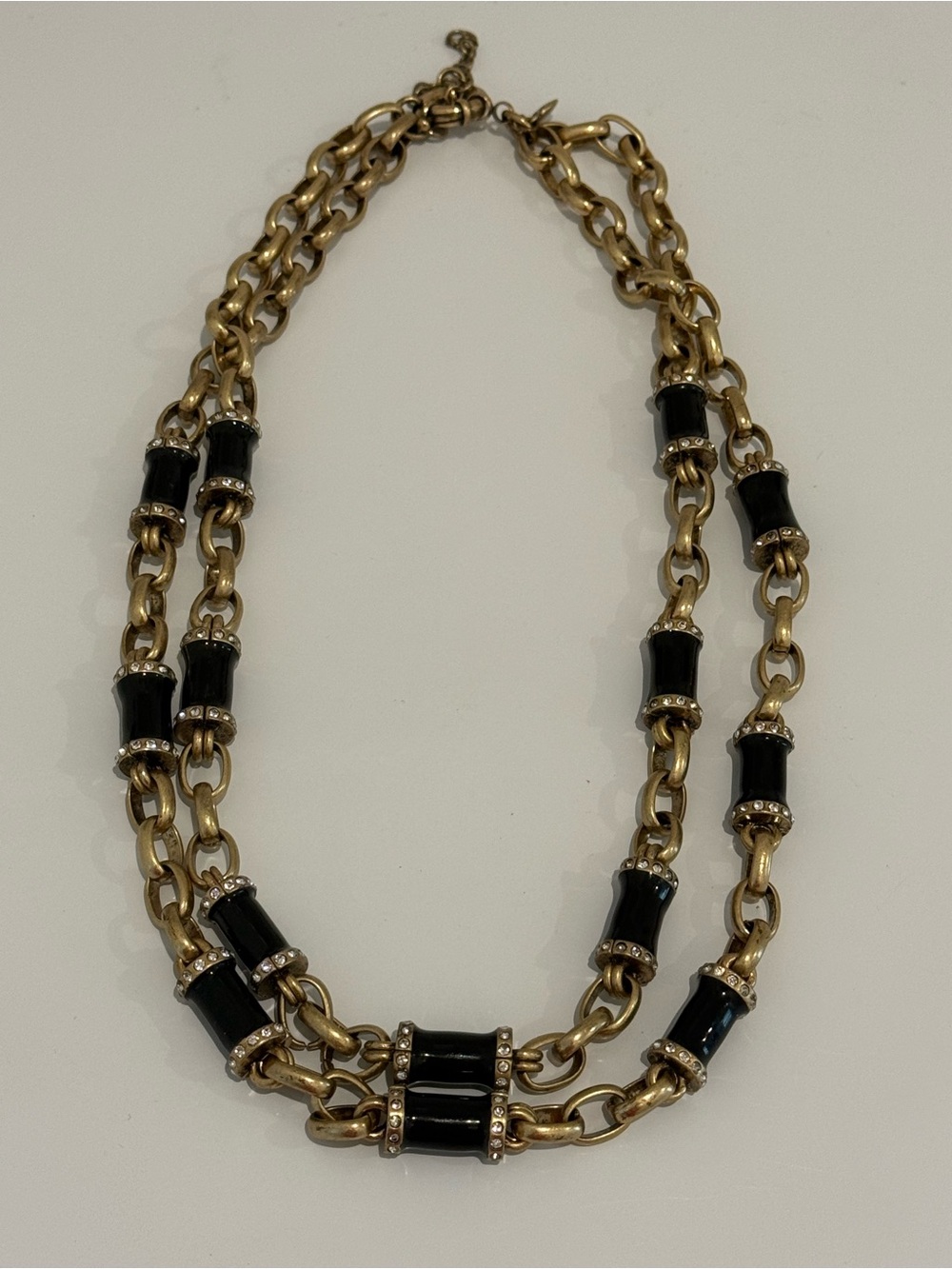 J. Crew Gold-Tone Double Chain Necklace with Black Enamel Beads